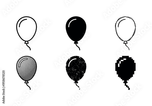 Black and white balloons float with simple joy