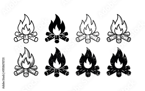Simple fire icons in black and white