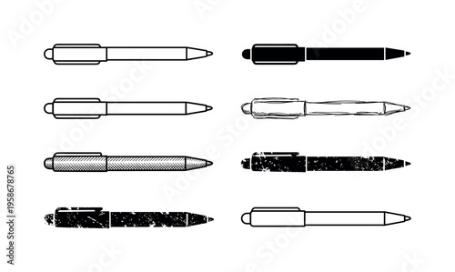 Simple line drawing of six pens