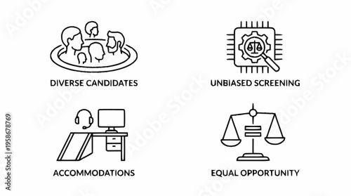 Diverse candidates participate in unbiased job screening with equal opportunity and accommodations.