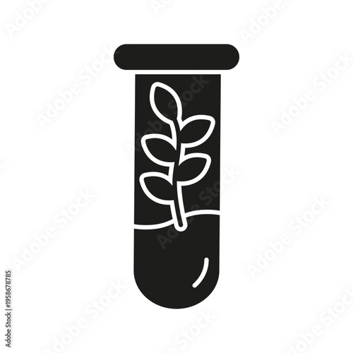 Test Tube With Plant Solid Icon. Biotechnology, Genetic Engineering, And Agricultural Innovation Silhouette Symbol. Scientific Research And Sustainable Development. Isolated Vector Illustration