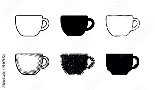 Six coffee cups arranged in two rows