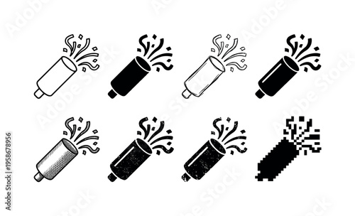 Black and white firecracker icons burst with festive energy