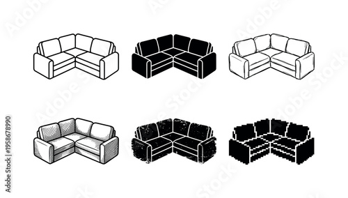 Simple sofa icons in white and black