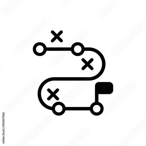 Black line with circles and x marks on white background