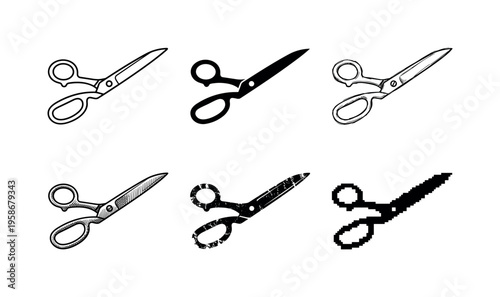Six scissors lie scattered