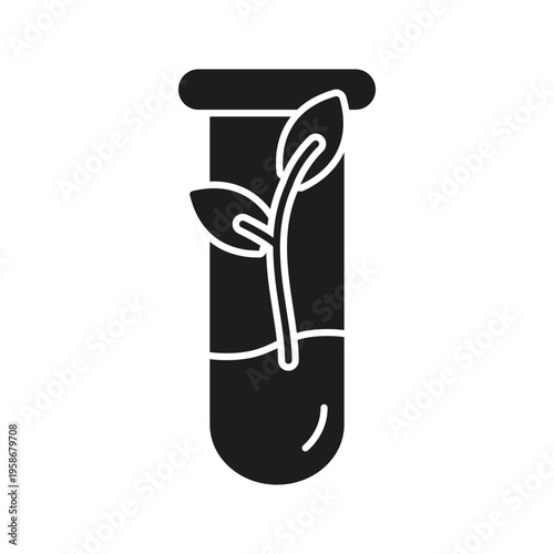 Test Tube With Plant Solid Icon. Biotechnology, Genetic Engineering, And Agricultural Innovation Silhouette Symbol. Scientific Research And Sustainable Development. Isolated Vector Illustration