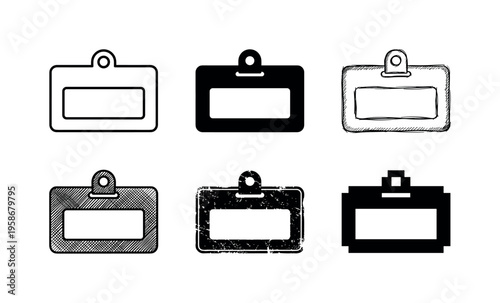 Six clip-style badges shown in simple black and white