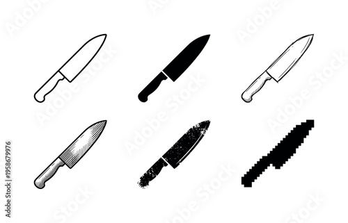 Six knives shown in black silhouette