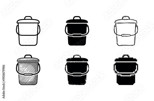 Six buckets shown in simple black and white style