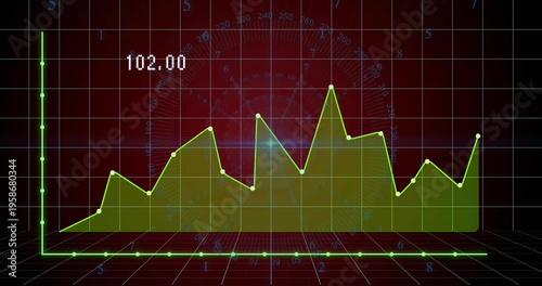Vertical video: Getting data feed neon axes drawing gold line and fill on HUD grid updating readout