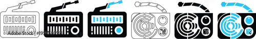Modern Radio Icon Set with Minimalist Wireless Receiver and Broadcast Media Equipment Vectors