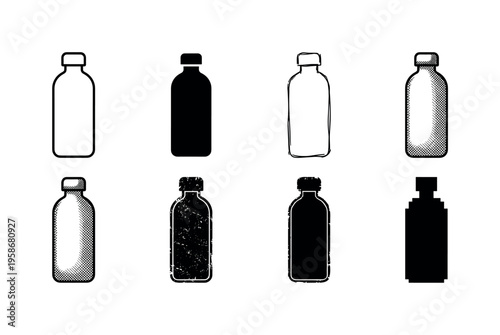 Eight bottles arranged in two rows