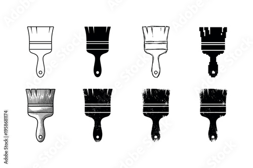 Eight paintbrushes in black and white