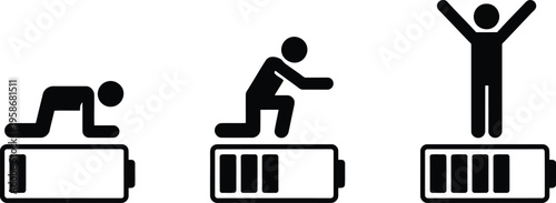 Visual depiction of a persons energy state moving from depleted to fully charged with enthusiasm