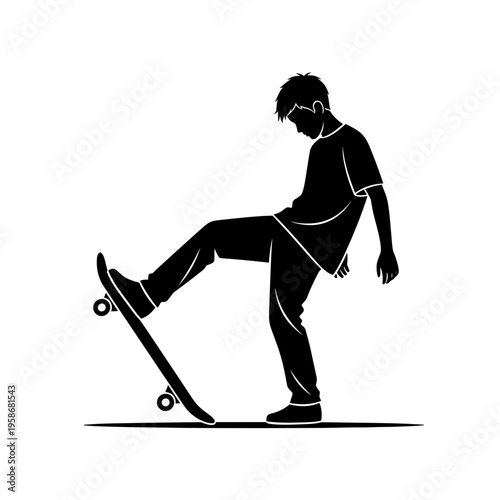 Boy practicing skateboarding tricks while balancing on skateboard  