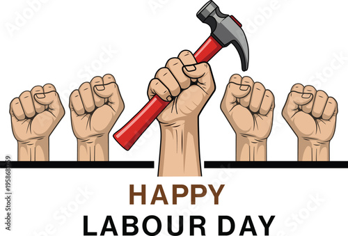 Labour day celebration with fists and hammer