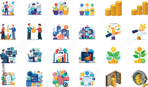 Finance analysis, investment growth, money coins, business graphs, success, profit, economy, trading, management.