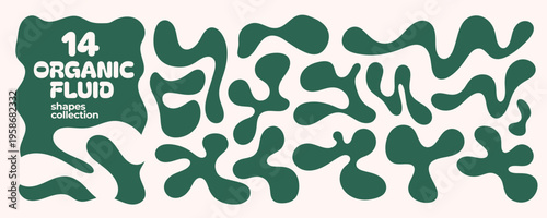 Green organic fluid shapes and wavy abstract forms. Eco friendly amoeba graphic design elements