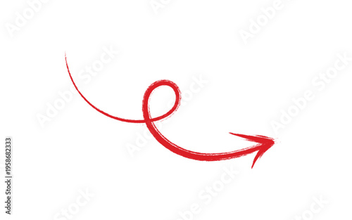 Red Arrow Pointing Right With Brush Stroke On White Background For Directional Concepts