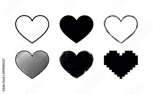Simple hearts in black and white styles