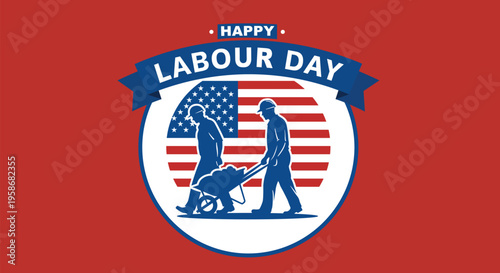 Happy labour day celebration with family and american flag