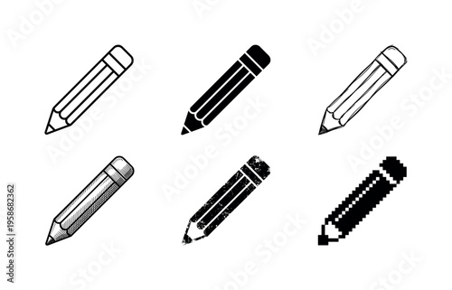Six pencils shown in black and white