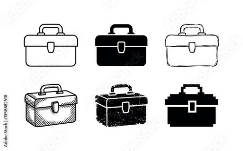 Six briefcase designs in varying styles and tones