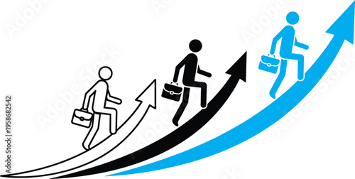 Business growth and success concept with three stylized figures