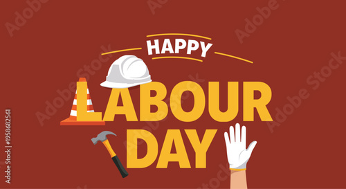 Happy labour day celebration with construction worker emblems