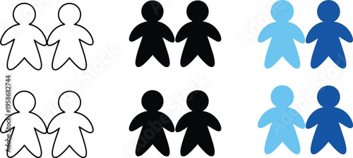 Diverse pair of human silhouettes in various colors and line styles