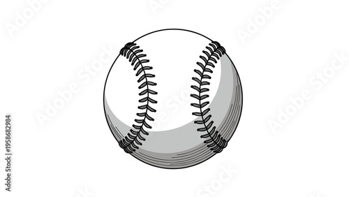 Close-up illustration of a classic white baseball with red stitching and realistic shading for sports, athletic, and equipment themes.