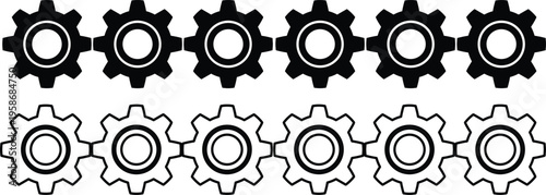 Interlocking Gears Connection and Mechanism Concept Black and White Stock Illustration