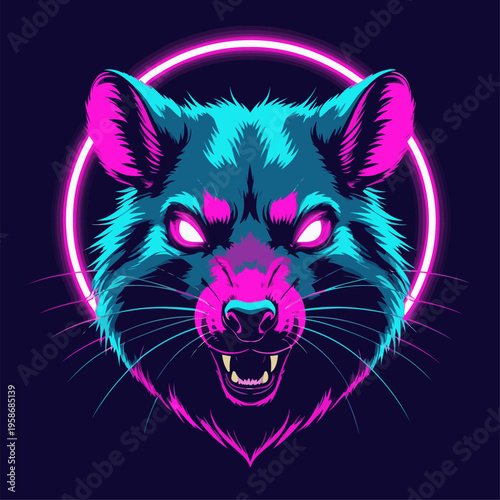 vector image of an animal in neon cyberpunk style