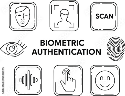 Biometric authentication icons and symbols