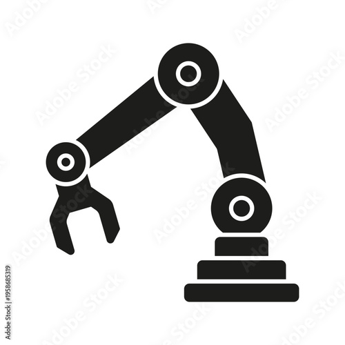 Robotic Arm Solid Icon. Industrial Automation, Manufacturing, And Robotics Technology Silhouette Symbol. Precision Engineering And Mechanization. Isolated Vector Illustration