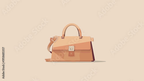 Stylish handbag illustration with handle and shoulder strap on beige background