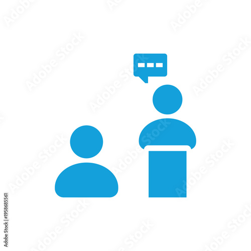 Blue of two people talking speech bubble communication