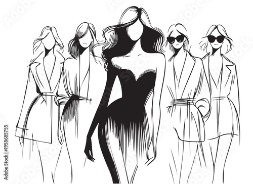 abstract fashion models sketch, minimalist line art sketch style