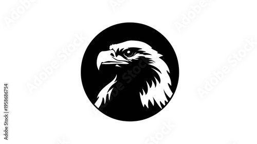 Stylized Eagle Head Profile Vector Illustration within a Black Circle - Powerful Bird of Prey Graphic Symbol