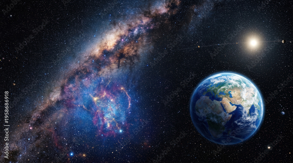 Obraz premium Stunning View of Earth and Milky Way Galaxy in Deep Space