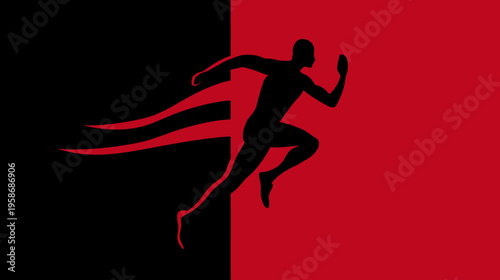 Dynamic silhouette of a running person or athlete symbolizing speed, power, and motion on a red and black background.