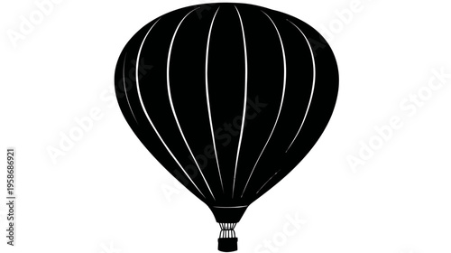 Black and white hot air balloon silhouette vector icon for travel, adventure, journey, dream, and freedom concepts.