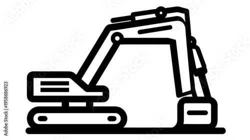 Excavator Icon. Heavy Construction Equipment Digger Machine for Building and Industrial Projects. Vector Outline Illustration.
