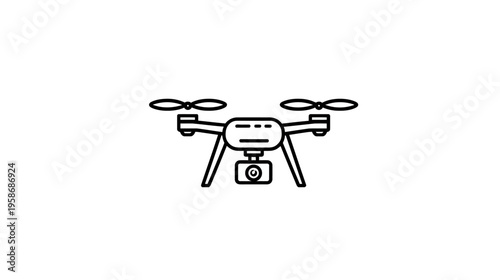 Modern drone line icon, aerial photography quadcopter symbol. Unmanned aerial vehicle with camera for videography and surveillance technology.