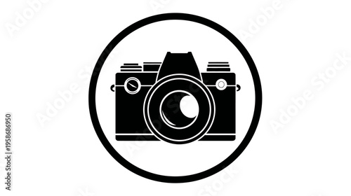 Retro Photography Camera Icon. Vintage Black and White Film Camera Symbol Graphic for Media, Art, and Creative Concepts.