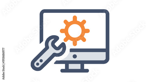 Computer System Settings, Maintenance, and Technical Support Icon. Digital Development and IT Service Graphic.