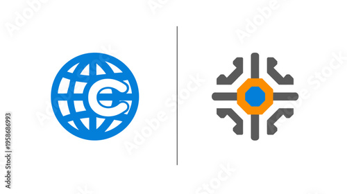Abstract global communication and digital network icons. Modern technology, internet, data processing, and connection symbols.