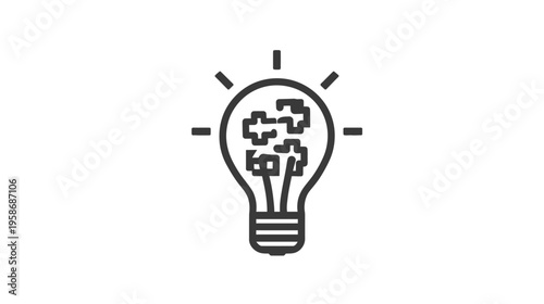 Innovation Lightbulb Icon with Puzzle Pieces: Creative Idea, Problem Solving, Strategy & Solution Concept