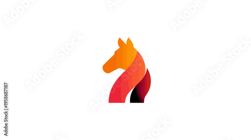 Modern abstract horse head graphic illustration with warm gradient colors, resembling a chess knight piece symbol